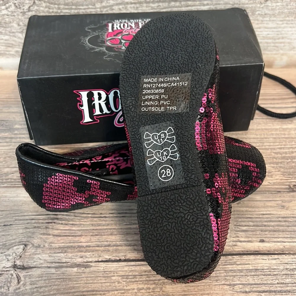 Iron Fist Girl's Digi Skull Flats Sequence Black/Pink New in Box